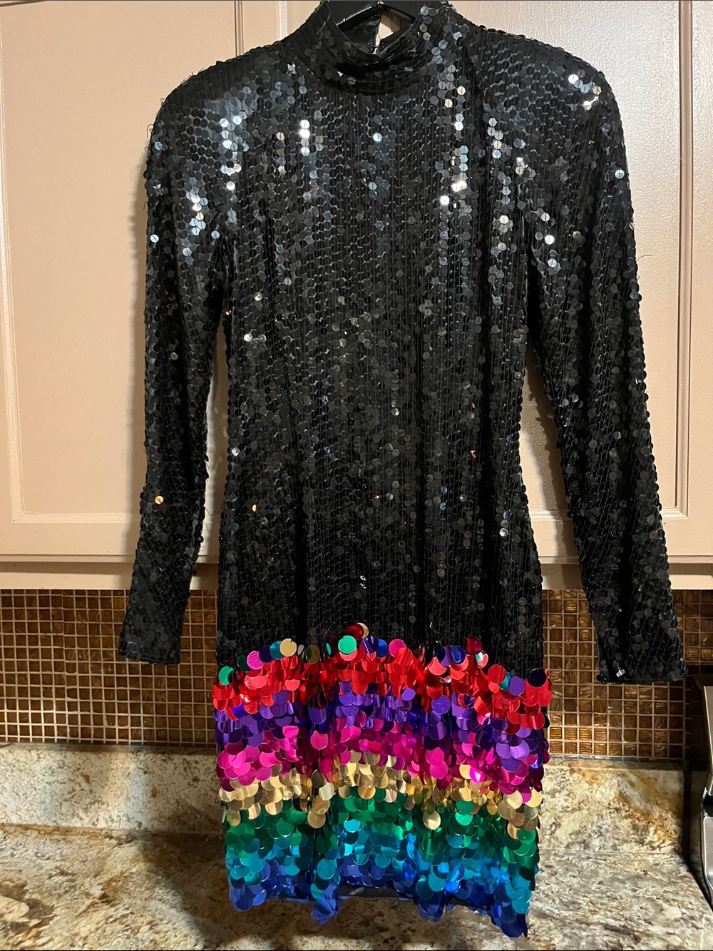 Niteline Sunning 80’s Sequin Party Dress - Black with Multicolor Hem size 10